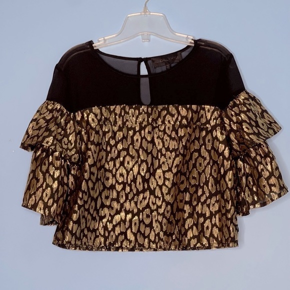 𝅺new Kendall & Kylie Black Gold Leopard Metallic Top US S - Picture 2 of 9